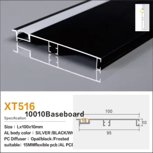 100*10mm Aluminum Alloy Baseboard Light Profile Frosted Cover Strip Light Channel Corner Mount Wall Panel Mouldings