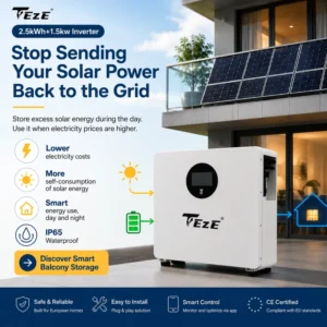 2.5kWh +1.2kW Inverter Balcony Energy Storage With WiFi Module+Off grid For Home Energy Storage Store Solar Use It Later