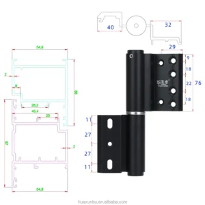 55 Heavy Duty 45 KG Silver Black Aluminum Profile Casement Glass Door Hinge Self Closing 3mm Thickness 165 Opening Door