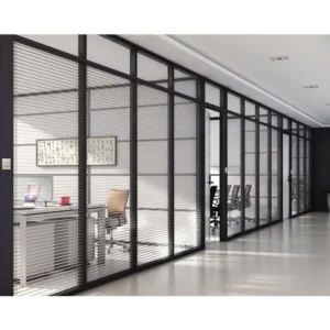 80mm Modern Tempered Glass Surface Aluminum Frame Industrial Office Partition Room Wall with Blind
