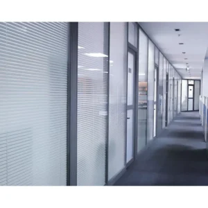 83mm Aluminum Double Tempered Glass Fireproofing Glass Fixed Office Room Partition Wall with Blind