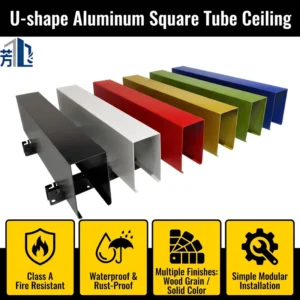 Aluminum 6061 6063 U Channel Industrial Square Tubes Cutting Extruded Profiles Fireproof Waterproof Ceiling Grid Hotel Hospital