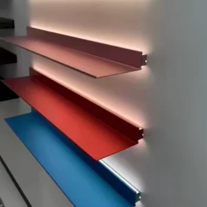 Aluminum 6063 Profile L Shaped Brushed Wall Mounted Floating Shelf with LED Living Room Hanging Display