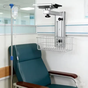 Aluminum Alloy Medical Equipment Stand with Storage Basket Wall Mount Bracket for Hospital Monitor