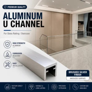 Aluminum Glass Frameless Railing Handrail Balustrade U Channel Profile Modern Rust Water Resistant Indoor Staircase Outdoor
