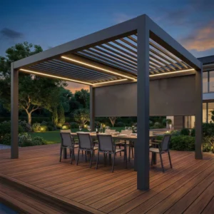Aluminum Pergola with Integrated Drainage System Anti Ponding Louvered Roof Pergola for Outdoor Patio and Terrace Gazebo