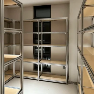 Aluminum Profile Heavy Duty Storage Shelving Unit Multi Layer Wooden Warehouse Display Rack for Storage Room Workshop