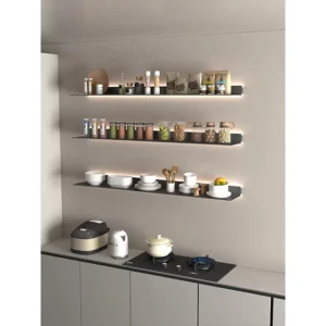 Aluminum Profiles for Kitchen Black Wall Mount Floating Shelves With LED Light Aluminum Wall Rack Wine Display Shelf