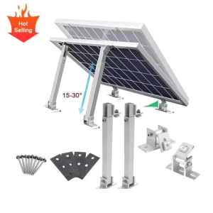 Aluminum Solar Panel Brackets Adjustable Angle Front Rear Legs Flat Roof Tilt Mount Anodized Surface 60m s Wind
