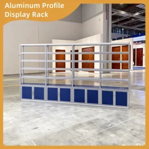 Anti Rust Modular Aluminum Profile Exhibition Stand Stable Multi Layer Open Shelving with Base Cabinets
