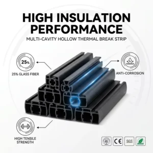 Anti-aging PA66GF25 Cavity Thermal Break Strip Polyamide Insulating Profile for Aluminum Curtain Wall System and External Window