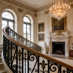 Architectural Wrought Iron Railing Custom Ironwork Design for Staircase Balcony and Exterior Fence