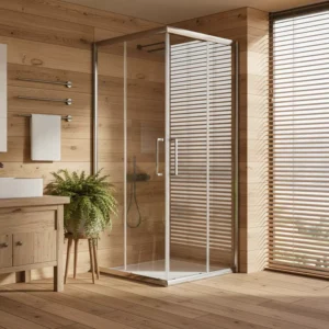 Batch of Chrome Rectangle Sliding Aluminium Tempered Glass with Frame for Hospital or Hotel Shower Rooms Black Rectangle Hinge