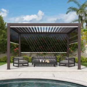 Bioclimatic 4x4m Aluminum Pergola Motorized Louvered Roof Waterproof Outdoor Garden Patio Gazebo 13x13ft Awning