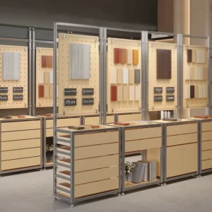 Birch Wood Marine Board Aluminum Profile Floor Standing Supermarket Display Cabinet with Perforated Board Storage Shelf