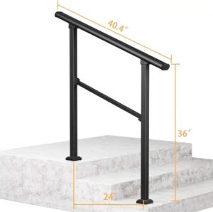 Black Aluminum Contemporary Railings for Outdoor Steps Hand Rails for Seniors and Porch Apartment Use