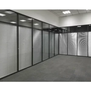 Black Aluminum Frame Double Tempered Glass Steel Modular Fixed Detachable Partition Wall for Office