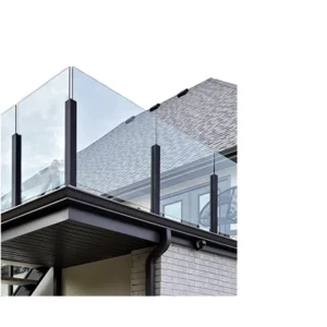 Black Aluminum Profiles Fence for House Balcony Frameless Glass Railing
