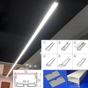 Black Silver LED Strip Light Aluminum Profile Linear LED Channel Extrusion For Indoor Recessed Surface Lighting Installation