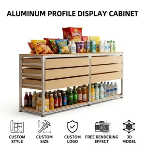 Business Display Professional Aluminum Profile Showcase Cabinet Style Wooden Drawer Shelf for Collection Display Cabinet