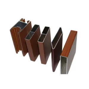 Certificated Quality Powder Coated Transfer Wood Finish Aluminium Extrusion Fencing Trellis Gates Wooden Door Profile
