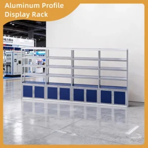 Commercial Exhibition Aluminum Extrusion Display Rack Stable Multi Tier Open Shelving with Storage Cabinets