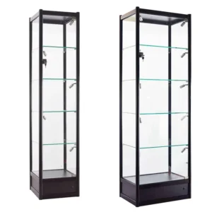 Commercial Jewelry Store Display Showcase Dustproof Gift Shelf Full View Glass Cabinet Aluminium Framed Upright Glass Showcase