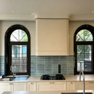 Contemporary Arched Swing Window 2.0mm Thick Aluminum Alloy Frame Soundproof Stainless Steel Screen For Outdoor Staircase