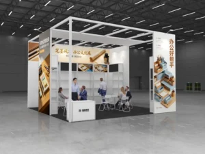 Custom 6x6x4 Modular Aluminum Shell Scheme Booth Fast Assemble Reusable Exhibition Stand With Fitting Room Display Counter