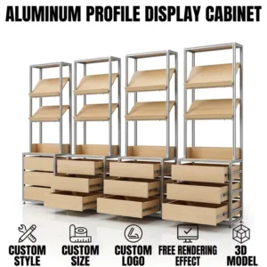 Custom Aluminum Profile Collection Display Cabinet with Drawers Designer Sideboard for Boutique Showroom Shelf Display Rack