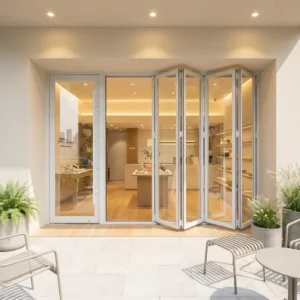 Custom Exterior Waterproof Thermal Break Aluminum Doors Foldable Double Tempered Glass Soundproof Black Modern Folding Door 5