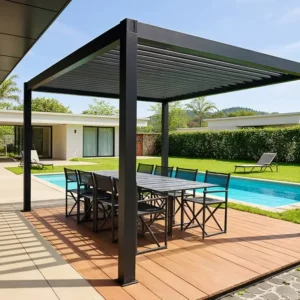 Custom Modern Aluminum Gazebo with Decorative Screen Factory Price Hardtop Metal Pavilion Backyard Pergola Roof (