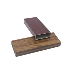 Custom Size 6061 6063 Wooden textured Wood Effect Grain Rectangular Aluminum Extrusion Aluwood Aluminium Hollow Section
