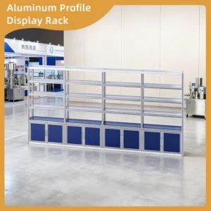 Custom Width Aluminum 6063 T5 Profile Exhibition Stand with Adjustable Multi Grid Display Rack Side Cabinets Cutting Service