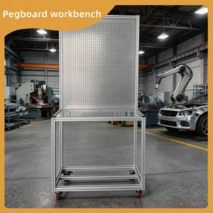 Customizable Aluminum Pegboard Workbench with Adjustable Shelves for Different Tool and Equipment Storage Needs