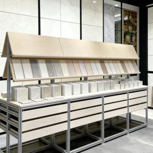 Customizable LED Lighting Stone Sample Display Rack Aluminum Frame Waterproof Eco Friendly Durable Showroom Cabinet for Retail