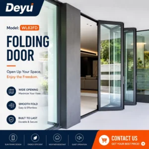 DEYU Es82 Foldable Aluminum Alloy Waterproof Exterior Glass Door Double Tempered Laminated Modern Design Entry Villa Hotel