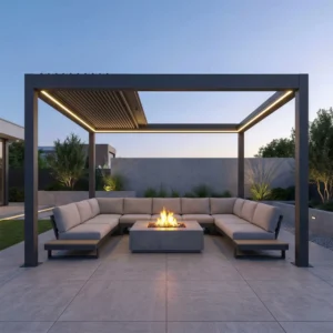 Eco Friendly Aluminum Pergola with Solar Panel and LED Lights Retractable Waterproof Shade for Outdoor Garden Aluminium Gazebo