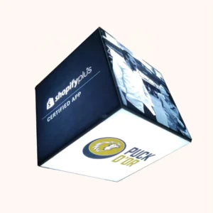 Eco friendly Customized Modern Exhibition Booth Aluminum Profile Printed Fabric LED Light Strip Cube Ceiling Display Light Box
