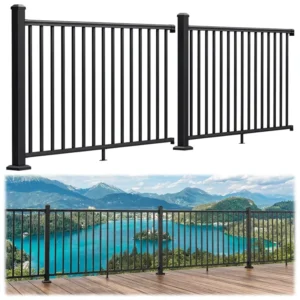 European 42 H X 12 Ft W Balcony Porch Deck Stair Railing Kit Aluminum Black Textured Powder Coat Finish Modular Rail