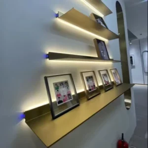 Factory Decoration Aluminum 6063 Profile Black Gold L Shaped Customizable Size Hanging Wall Shelf Rack