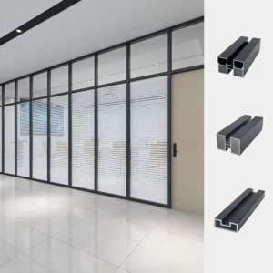Factory Sale 60mm Profile Double Glass Partition Wall Aluminum Rail Easy Installation Tempered Glass