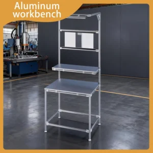 Factory Workshop Aluminum Profile Assembly Workbench Durable Modular Multi Tier Table with Rear Hanging Shelves