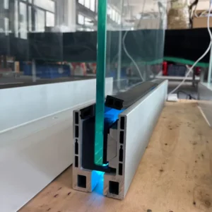 Frameless Glass Railing Aluminum Base U Channel Profile LED Light Glass Balustrade Handrail Commercial Building Balcony Railing