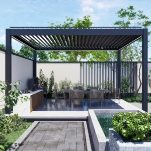 Freestanding 3x3m Motorized Louvered Roof Aluminum Pergola Waterproof Outdoor Garden Patio Gazebo 10x10ft Louver