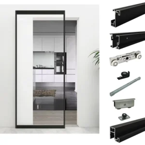 Ghost Sliding Door System Aluminum Profile Magic Rail Interior Sliding Door Accessories Kit Glass Mirror Door with Soft Closing