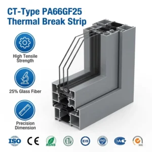 High Stability PA66GF25 Cavity Thermal Break Strip Polyamide Hollow Profile for Aluminum Alloy Windows and Doors Construction