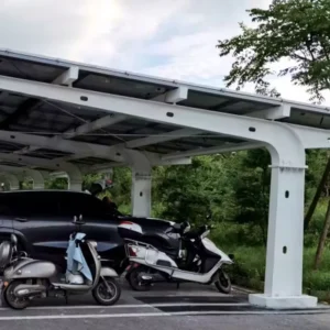 High Strength Solar Carport Structure Hot-Dip Galvanized Carbon Steel Frame CE Certified 25YRS Service Life Concrete Foundation