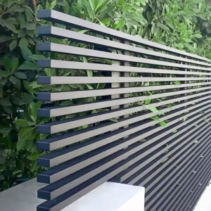 Hot Dipped Galvanized Black Aluminum Alloy Modern Home Privacy Slat Fence Panels Customizable Height Yard Safety 3D Modeling