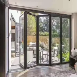 Large Aluminum Bi Fold Door Multi Panel Tempered Glass Sliding Folding Design Windproof Foldable